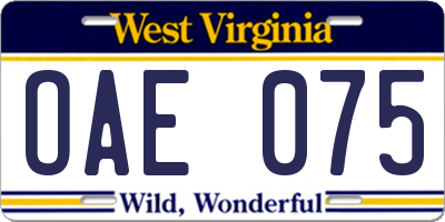WV license plate OAE075