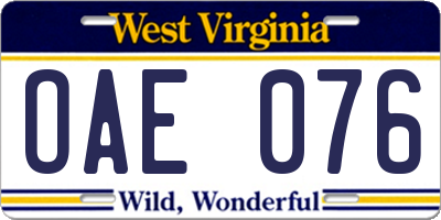 WV license plate OAE076