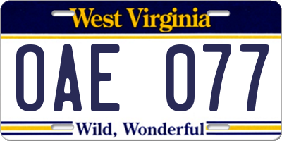WV license plate OAE077