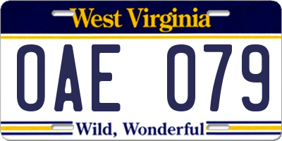 WV license plate OAE079
