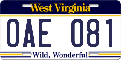 WV license plate OAE081