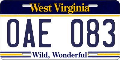 WV license plate OAE083