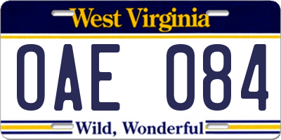 WV license plate OAE084