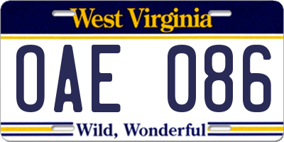 WV license plate OAE086