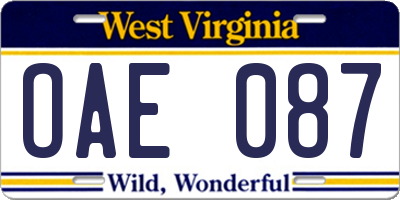 WV license plate OAE087