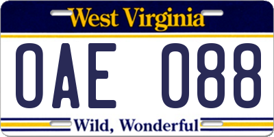 WV license plate OAE088