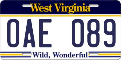 WV license plate OAE089