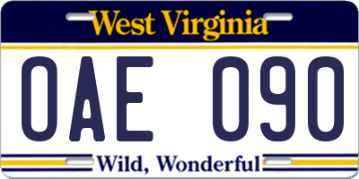 WV license plate OAE090