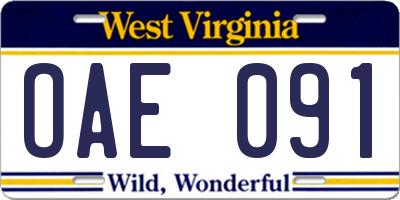 WV license plate OAE091