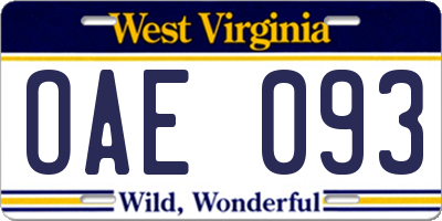 WV license plate OAE093