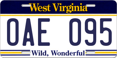 WV license plate OAE095