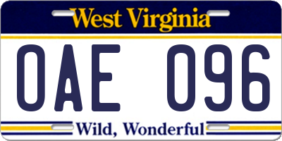 WV license plate OAE096