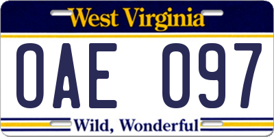 WV license plate OAE097