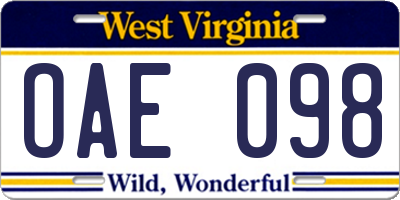 WV license plate OAE098