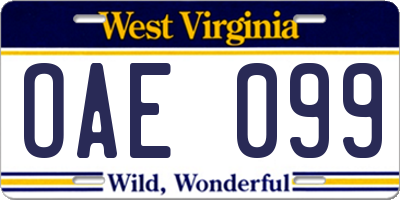 WV license plate OAE099