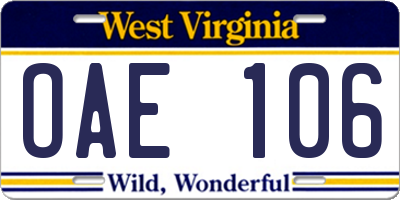 WV license plate OAE106