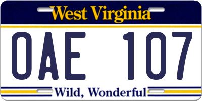 WV license plate OAE107