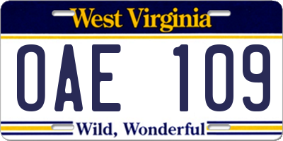 WV license plate OAE109