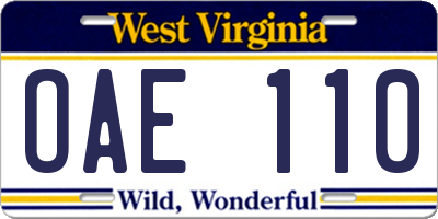 WV license plate OAE110