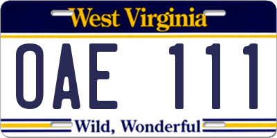 WV license plate OAE111