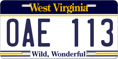 WV license plate OAE113