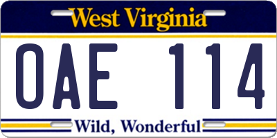 WV license plate OAE114