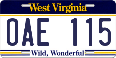 WV license plate OAE115