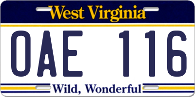 WV license plate OAE116