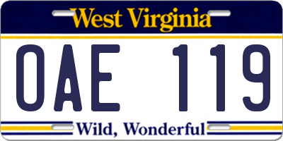 WV license plate OAE119