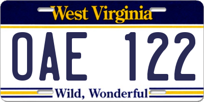 WV license plate OAE122