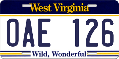 WV license plate OAE126
