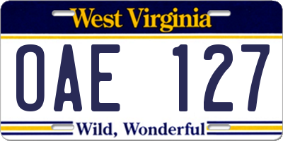 WV license plate OAE127