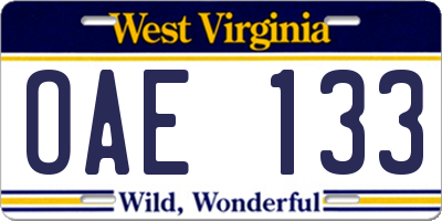 WV license plate OAE133
