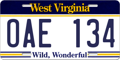 WV license plate OAE134