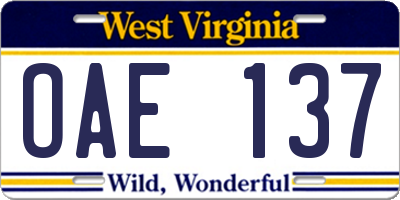 WV license plate OAE137