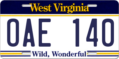 WV license plate OAE140
