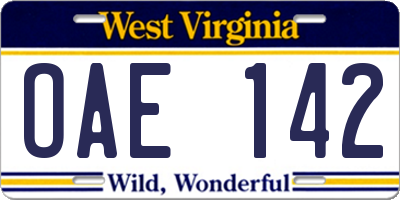 WV license plate OAE142