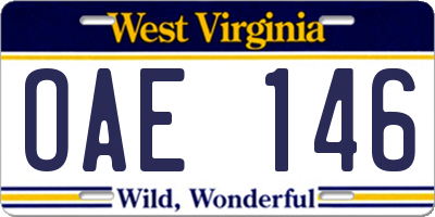 WV license plate OAE146