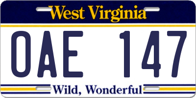 WV license plate OAE147