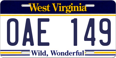 WV license plate OAE149