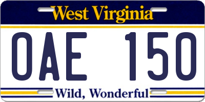WV license plate OAE150