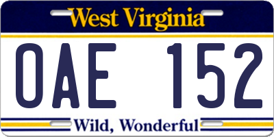 WV license plate OAE152