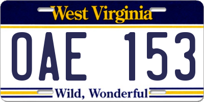 WV license plate OAE153