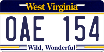 WV license plate OAE154
