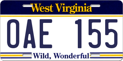 WV license plate OAE155