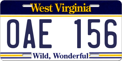 WV license plate OAE156