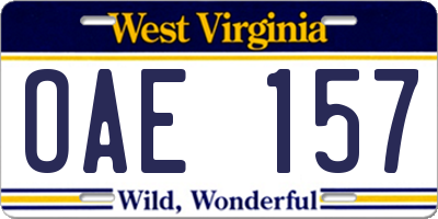 WV license plate OAE157