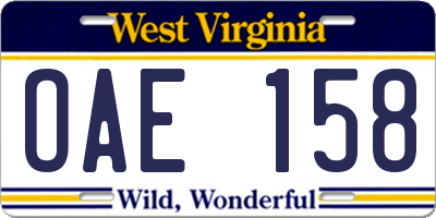 WV license plate OAE158