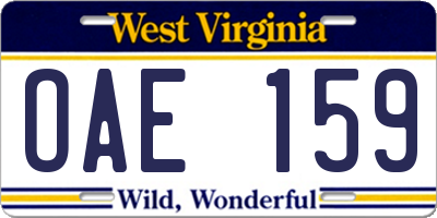WV license plate OAE159