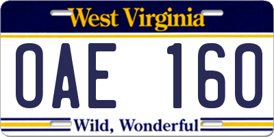 WV license plate OAE160